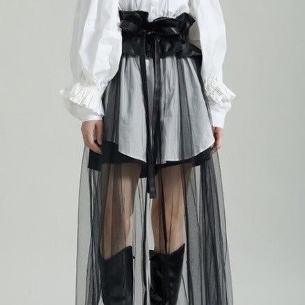 High waist ruffled mesh skirt(G2304)