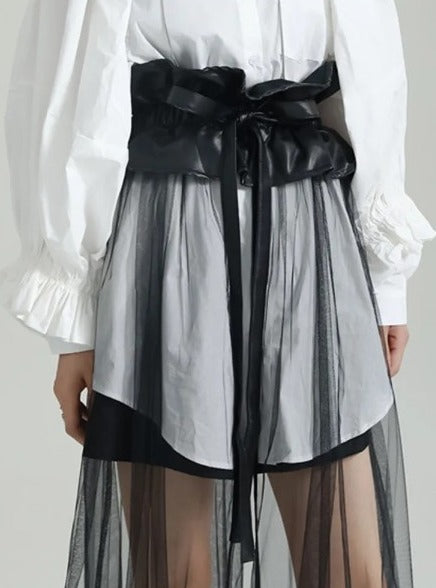 High waist ruffled mesh skirt(G2304)