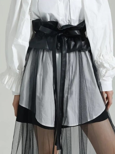 High waist ruffled mesh skirt(G2304)