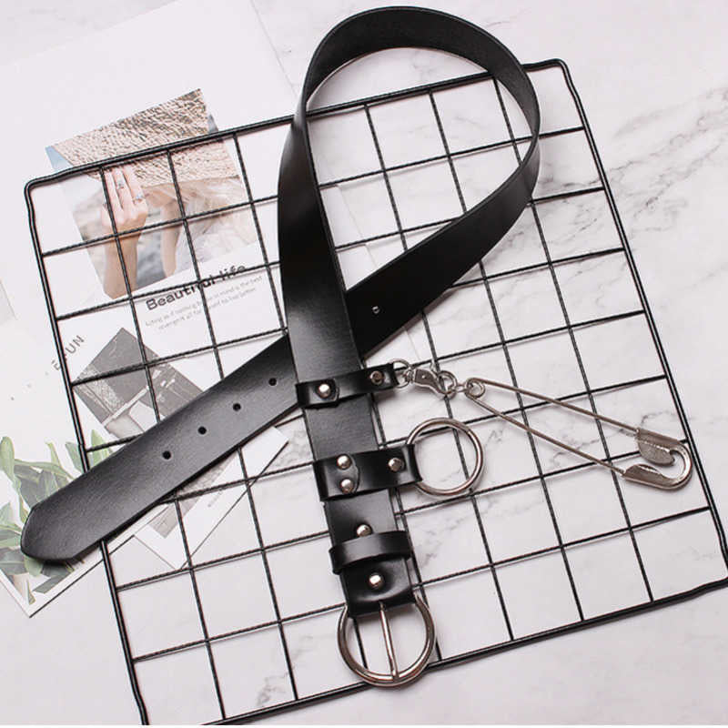 Stylish spliced sliver pendant ring belt(G2111)