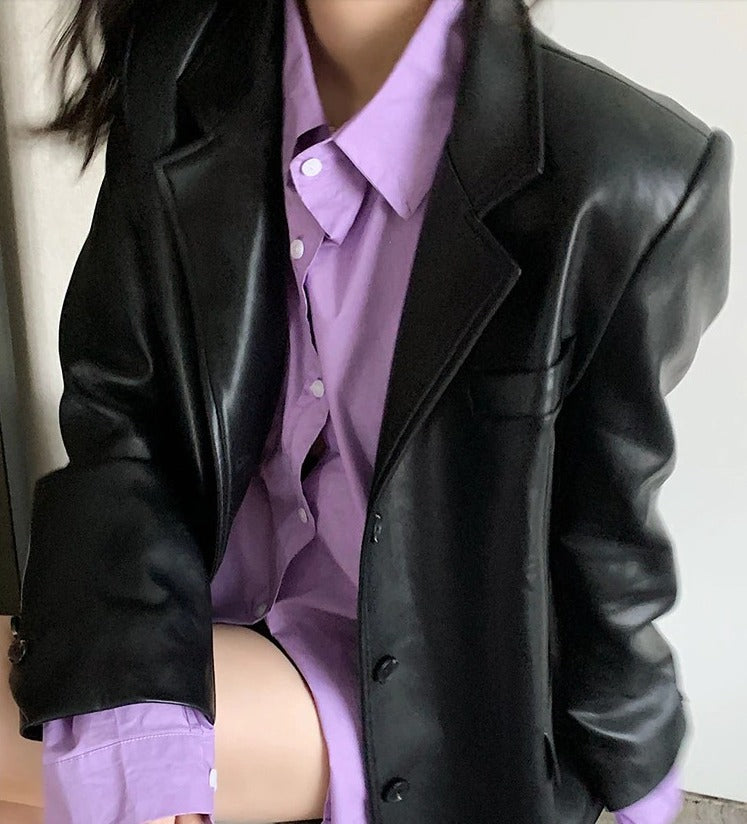 Loose fit leather jacket(G2236)