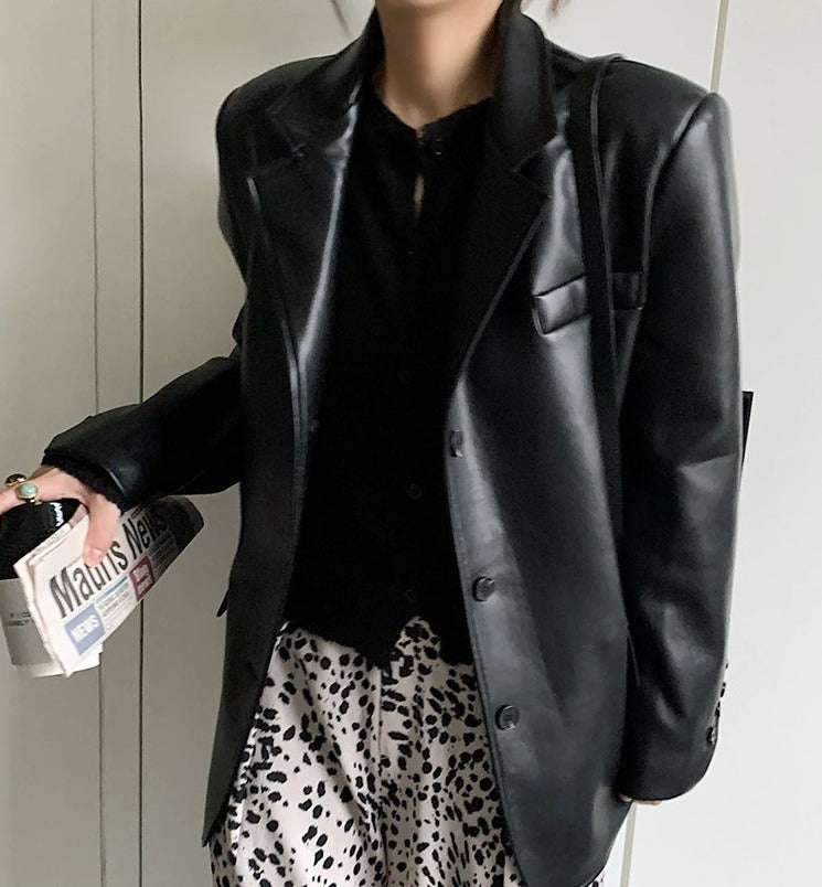 Loose fit leather jacket(G2236)