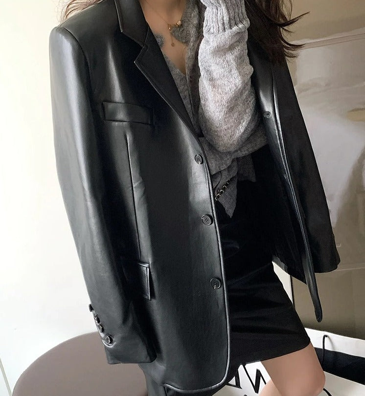 Loose fit leather jacket(G2236)