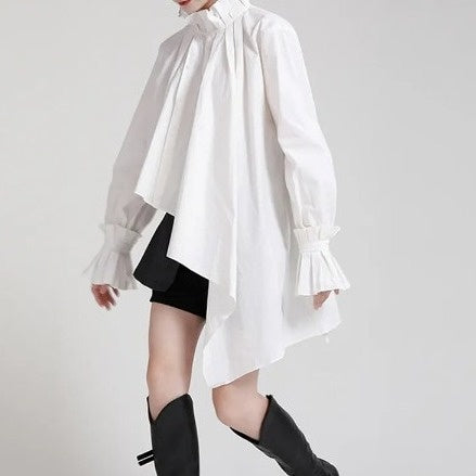 Stand collar pleated blouse(G2270)