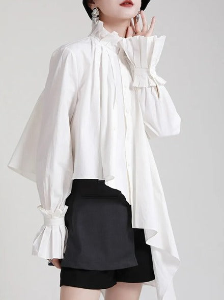 Stand collar pleated blouse(G2270)