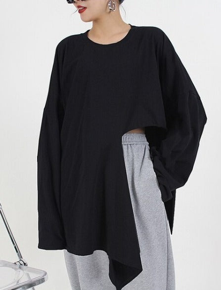 Round neck irregular slits shirts(G2725)