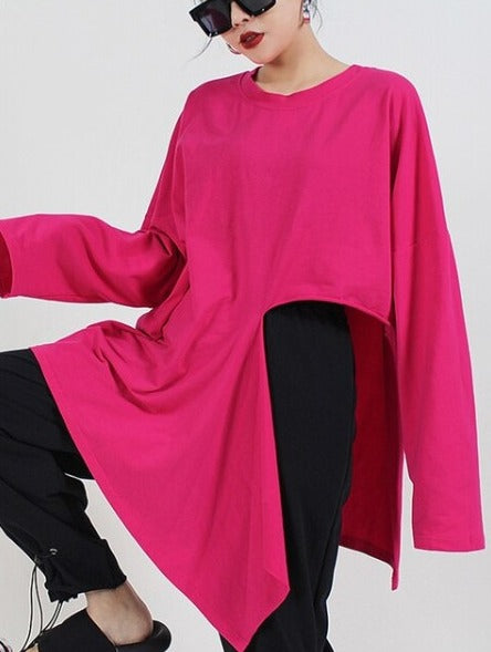 Round neck irregular slits shirts(G2725)