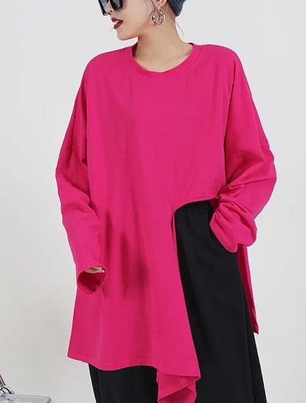 Round neck irregular slits shirts(G2725)