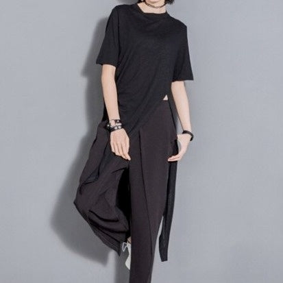 Asymmetrical round neck T-shirt(G2282)