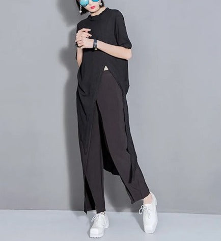 Asymmetrical round neck T-shirt(G2282)