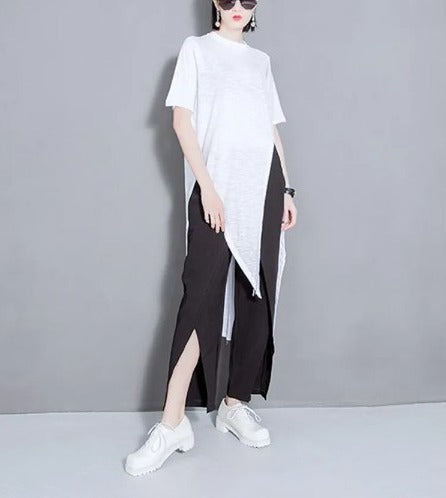 Asymmetrical round neck T-shirt(G2282)