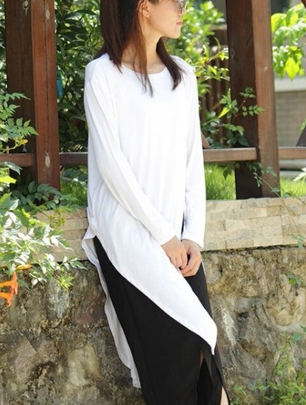 Asymmetrical round neck T-shirt(G2282)