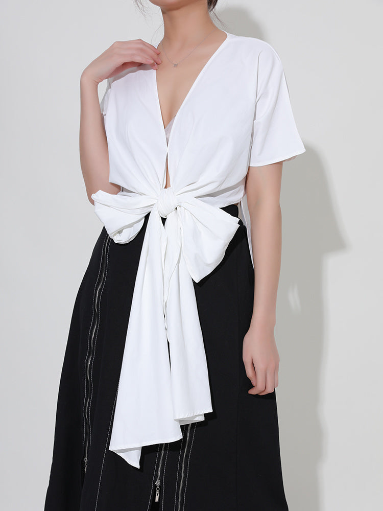 Bandage bow irregular big size blouse（G2115）