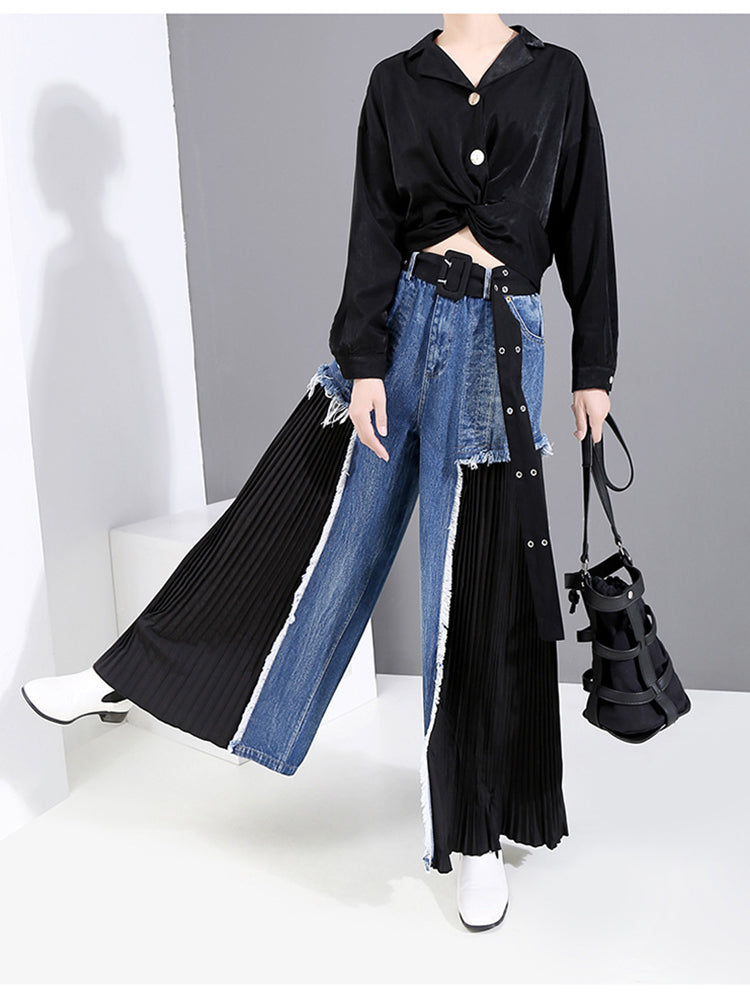 High waist wide denim pants (G1378)