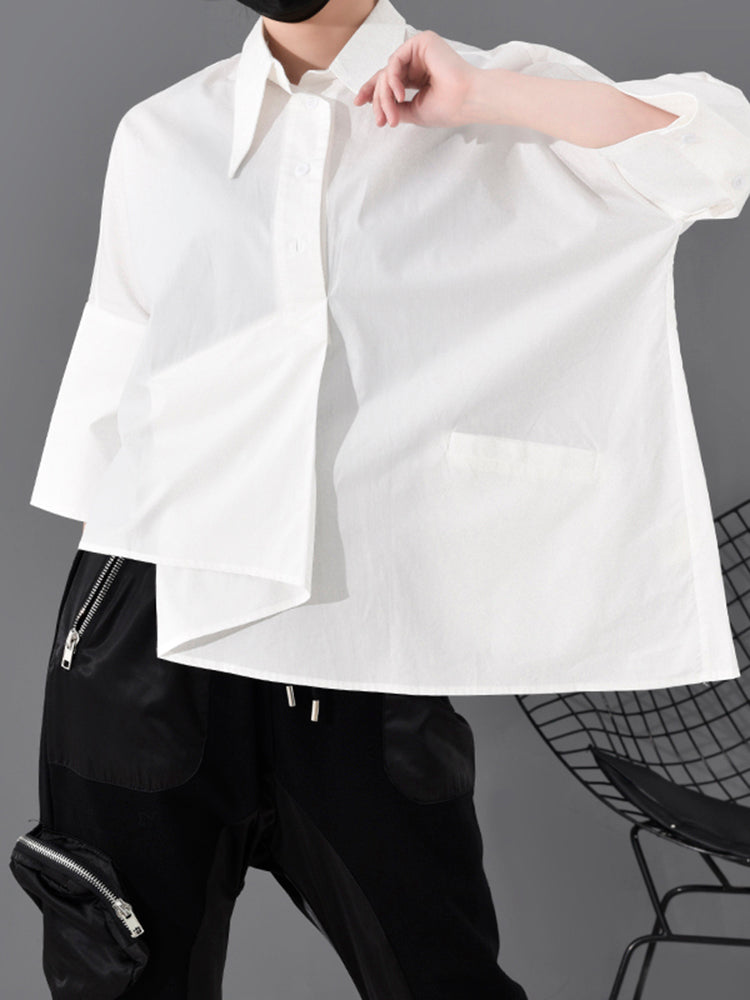 Asymmetry three-quarter length shirt(G1618)