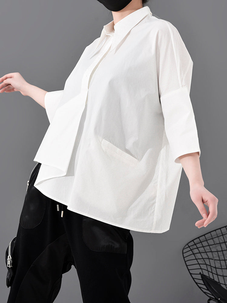 Asymmetry three-quarter length shirt(G1618)