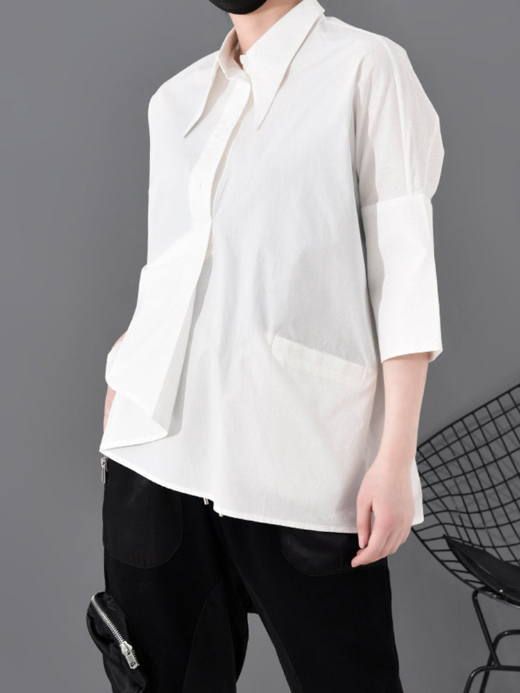 Asymmetry three-quarter length shirt(G1618)