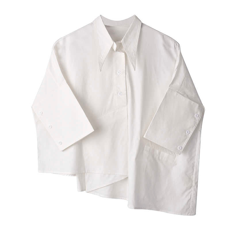 Asymmetry three-quarter length shirt(G1618)