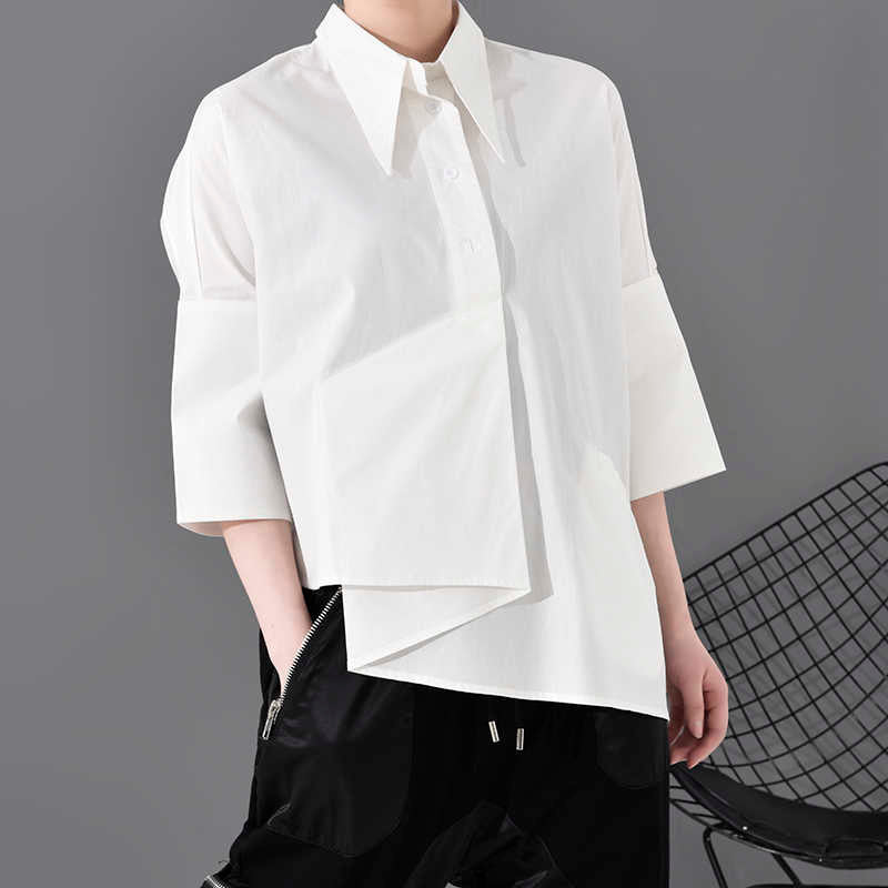 Asymmetry three-quarter length shirt(G1618)