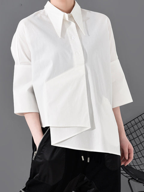 Asymmetry three-quarter length shirt(G1618)