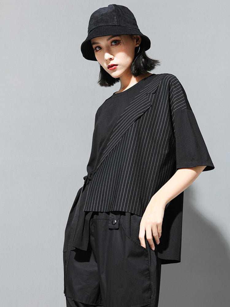 Asymmetry stripe shirt(G1645)