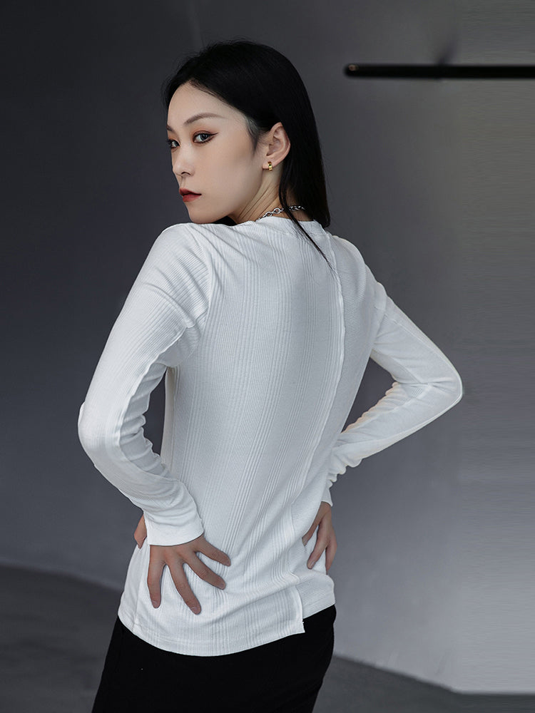 Asymmetry round neck T-shirt(G1804)