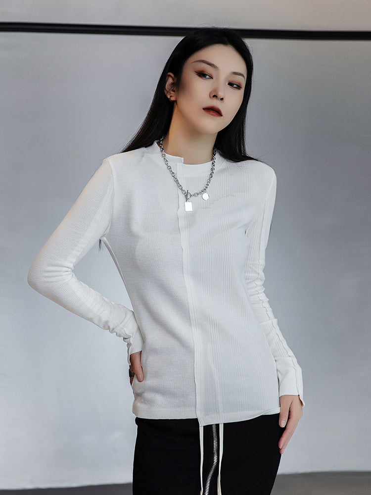 Asymmetry round neck T-shirt(G1804)