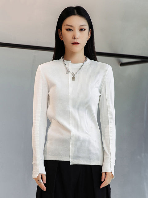 Asymmetry round neck T-shirt(G1804)