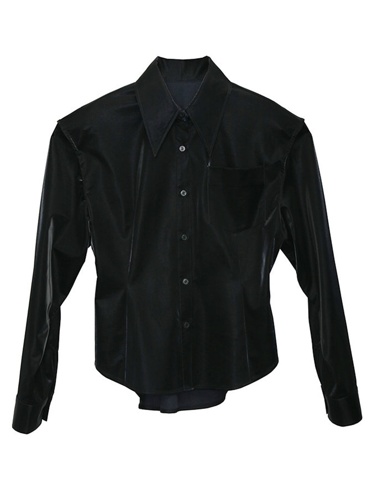 Leather blouse lapel long Sleeve(G2050)