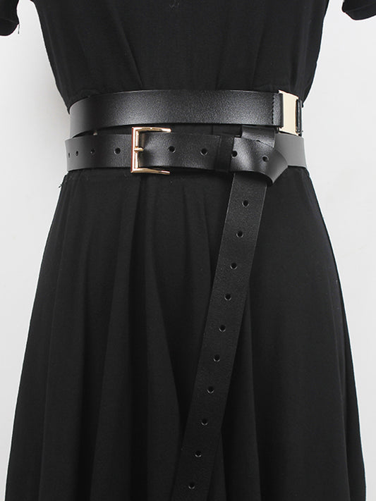 Leather metal buckle long wide belt(G2091)