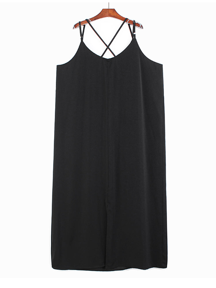 Back cross big size long strap dress(G2093)