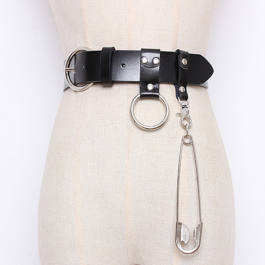 Stylish spliced sliver pendant ring belt(G2111)